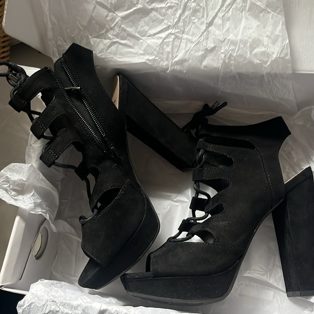 Black lace-up heels